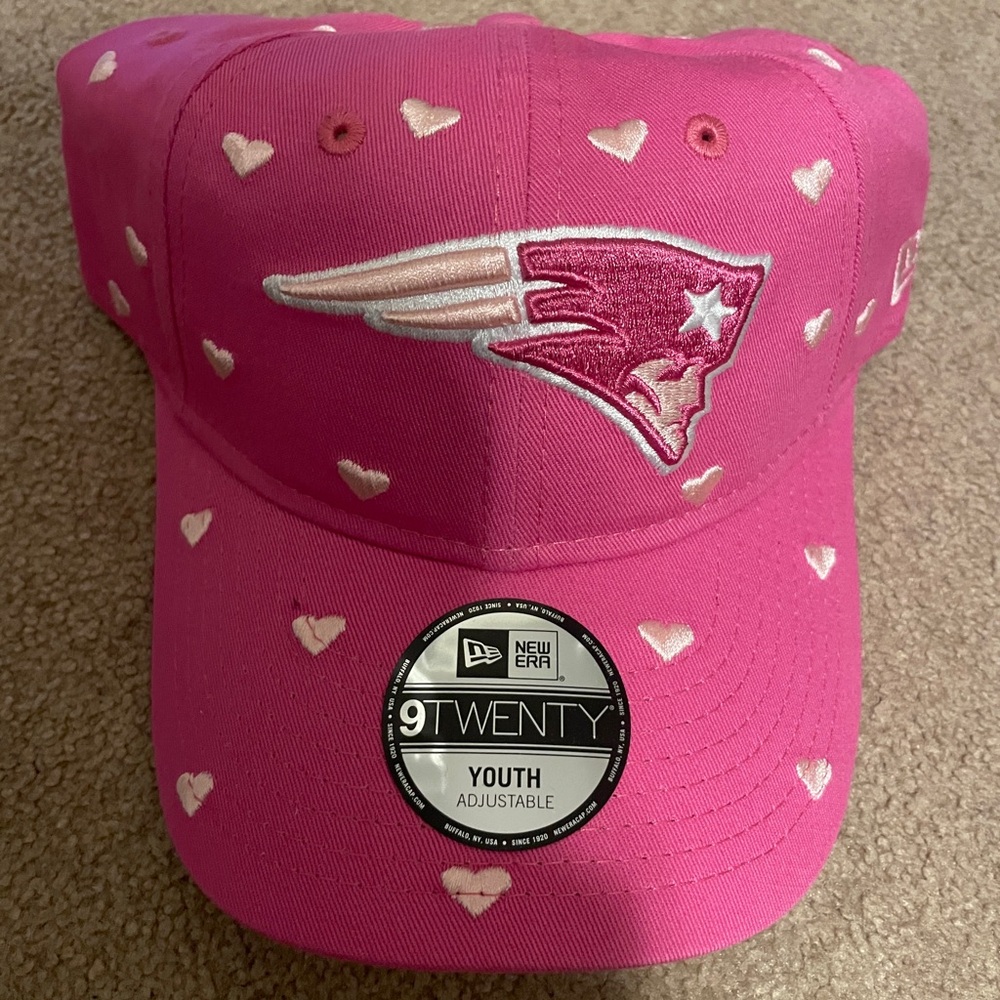 Girls Youth New Era Pink New England Patriots Hearts 9TWENTY Adjustable Hat